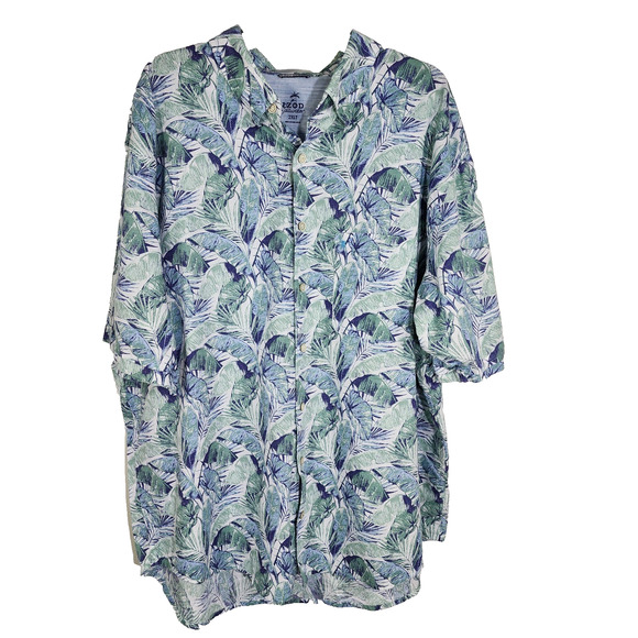Izod Saltwater Mens Shirt Size 2XLT Blue Palm Button Up Hawaiian Pocket Tropical - Picture 1 of 10